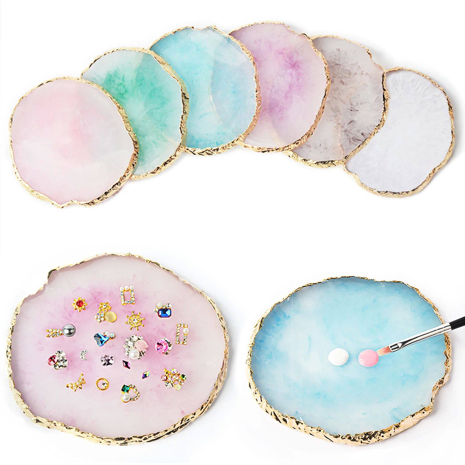 1PC Round Resin Agate Stone Nail Art Palette False Nail Tips