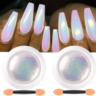 1/2PC Pearl White Mermaid Aurora Chrome Nail Powder Metallic