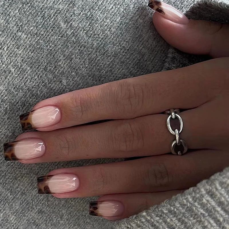 Leopard Print Ballet Fake Nails Art Almond False Nail Tip Ch