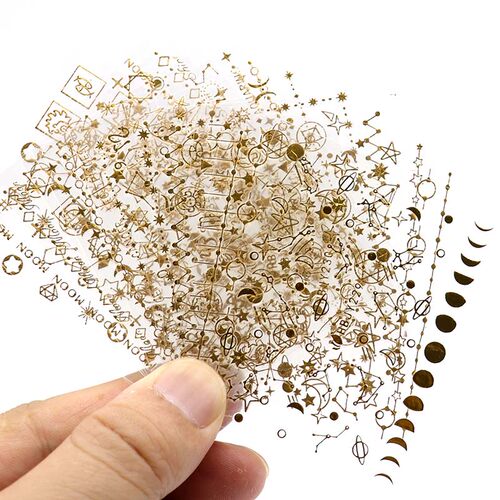 12Pcs/Lot Gold Moon Star 3D Nail Stickers Ultra-thin Adhesiv