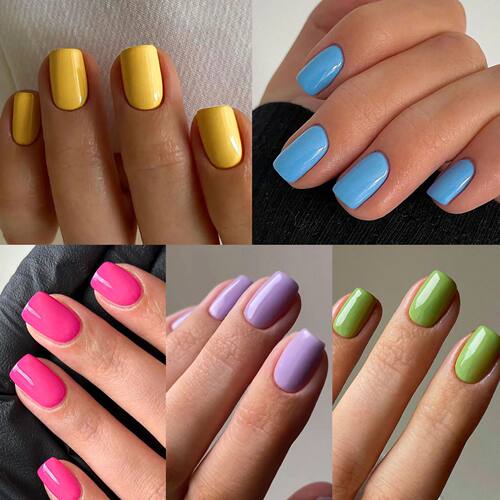 Glossy Solid Color Nail Art Short Square Colored Detachable