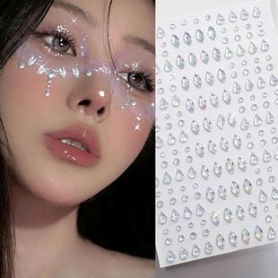 3D Holographic Tear Drop Face Rhinestone Sticker Self-Adhesi