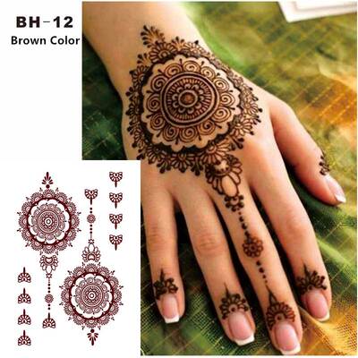 Classic Brown And Black Henna Temporary Tattoo For Hands And
