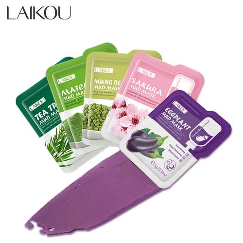 5pcs Mud Mask Clay Mask Sakura Matcha Eggplant Tea Tree Mung