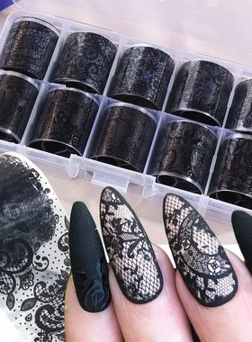 10 Rolls/Box White Black Lace Nail Art Foils Set Nail Transf