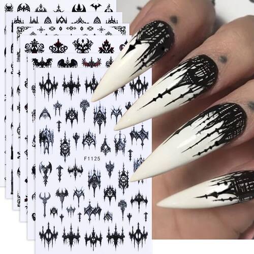 4/6pcs Gothic Black Nail StickersElegant Laced Designs Hallo