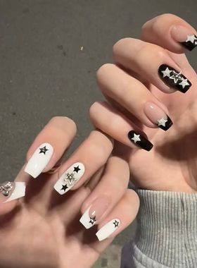 24pcs White Black Fake Nails Long Square Y2k Style Press On