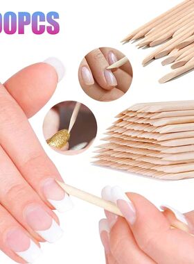 100Pcs Orange Wood Sticks for Nails Double Sided Cuticle Pus