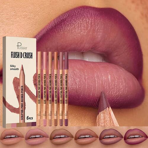 6pcs Berry Purple Lip Liner Pencil Set Velvet Matte Wooden L