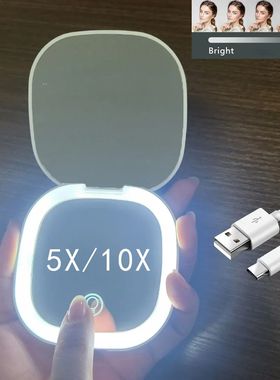 Mini Compact Foldable Pocket Hand Led Makeup Mirror With Led