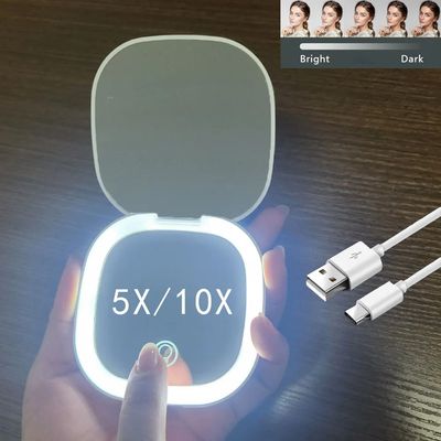 Mini Compact Foldable Pocket Hand Led Makeup Mirror With Led