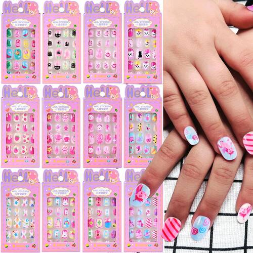 3-14Year Cartoon Children Acrylic Fake Nail Colorful Cute Pi