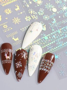 1PCS 3D Laser Snowflake Snowman Nail Stickers Winter Christm
