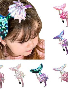 Girls Hairbands Mermaid Headwear Color Sequin Shells Shiny P