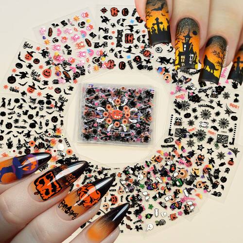 24pcs 3D Halloween Nail Stickers Cartoon Pumpkin/Ghost/Bat/S