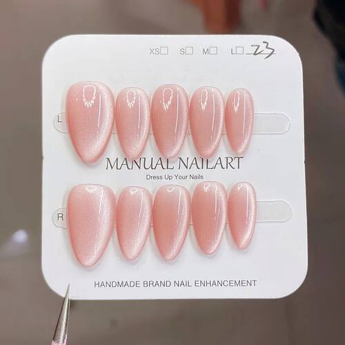 10Pc Handmade Nails in Soft Almond Shape with Cat Eye Shimme