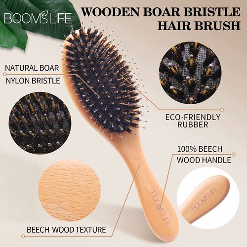 Boar Bristle Hair Brush Women Hair Anti-Static Scalp Massage