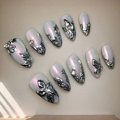 10pcs Handmade y2k Press on Nails Reusable Adhesive Almond P