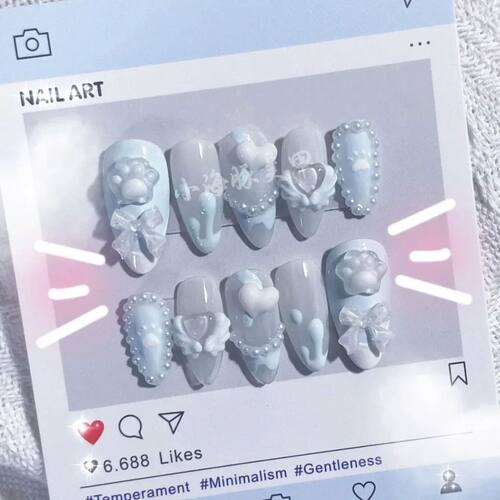Blue Cute Sweet and Cool Cat Claw Artificial Nail Sticker Ha