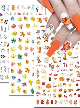 3d Nail Art Decals Autumn Halloween Pine Fruit Maple Leaf Pu