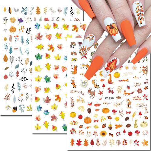 3d Nail Art Decals Autumn Halloween Pine Fruit Maple Leaf Pu