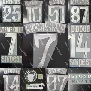 大巴黎2526赛季 正品 Jordan联名字母哥杜埃 欧冠银色 第五球衣印字