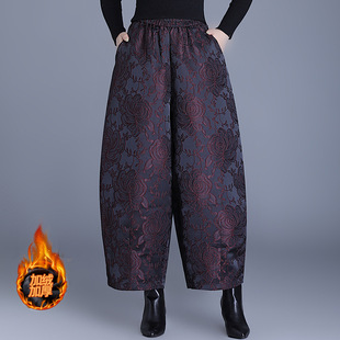 新中式浮雕款千层玫瑰显瘦重磅提花花苞裤大码宽松阔腿裤棉裤