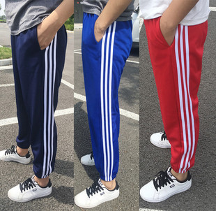 三道杠男女情侣运动裤 束脚学生校服裤 韩版 嘻哈裤 休闲卫裤 夏薄校裤