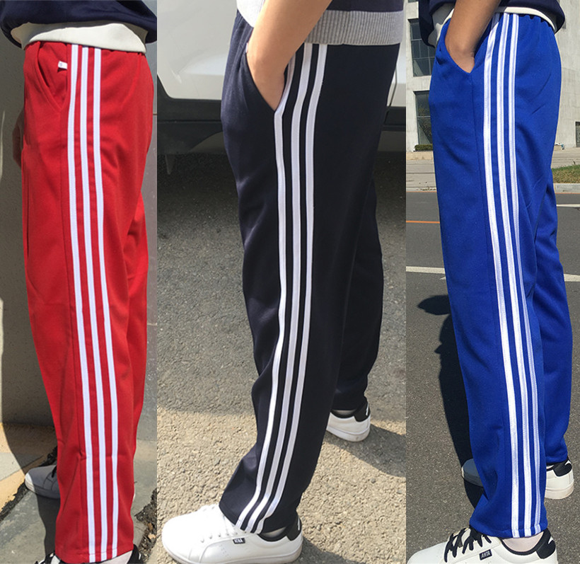 小学生初高中三道杠校服裤春夏秋运动裤直筒裤藏蓝色红色校服裤子