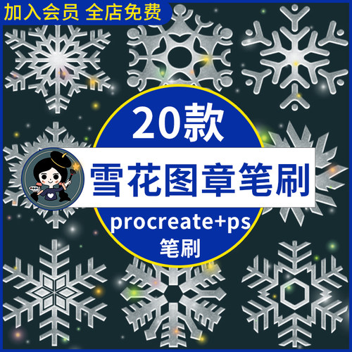 雪花procreate笔刷ps笔刷冬季圣诞雪花下雪冬日冰雪冰晶冰霜飘雪