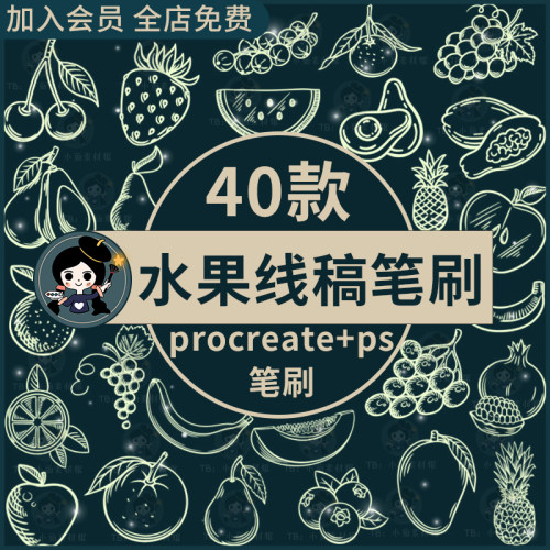 美术静物果蔬类水果图案手绘线稿辅助线procreate笔刷ps笔刷素材