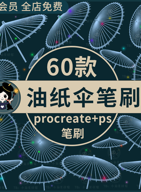 复古风油纸伞插画临摹上色ipad绘画for procreate笔刷ps笔刷素材