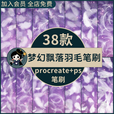 procreate笔刷ps笔刷梦幻唯美羽毛飘落透明散落羽翼后期特效绒毛