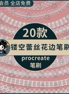 procreate笔刷镂空唯美蕾丝花边笔刷服装设计装饰点缀元素梦幻蕾