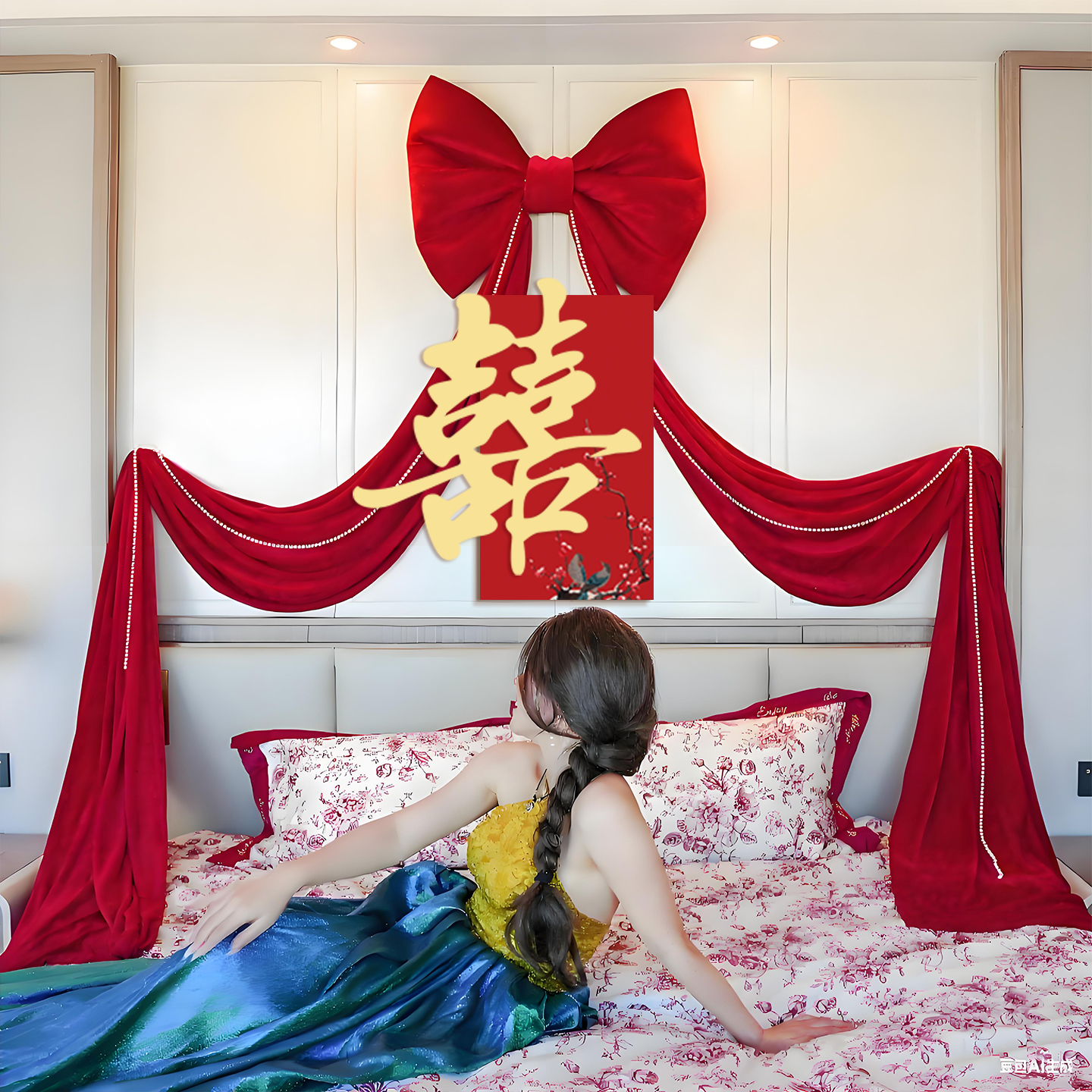 结婚床头装饰大喜字kt板婚房布置