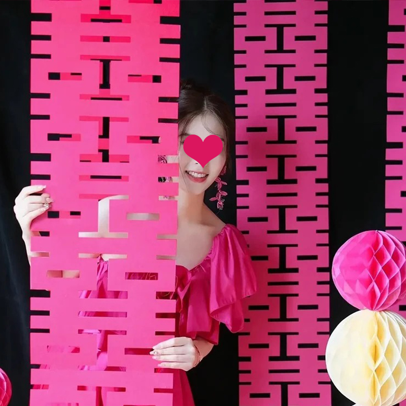 玫红长条喜字贴结婚专用订婚礼囍