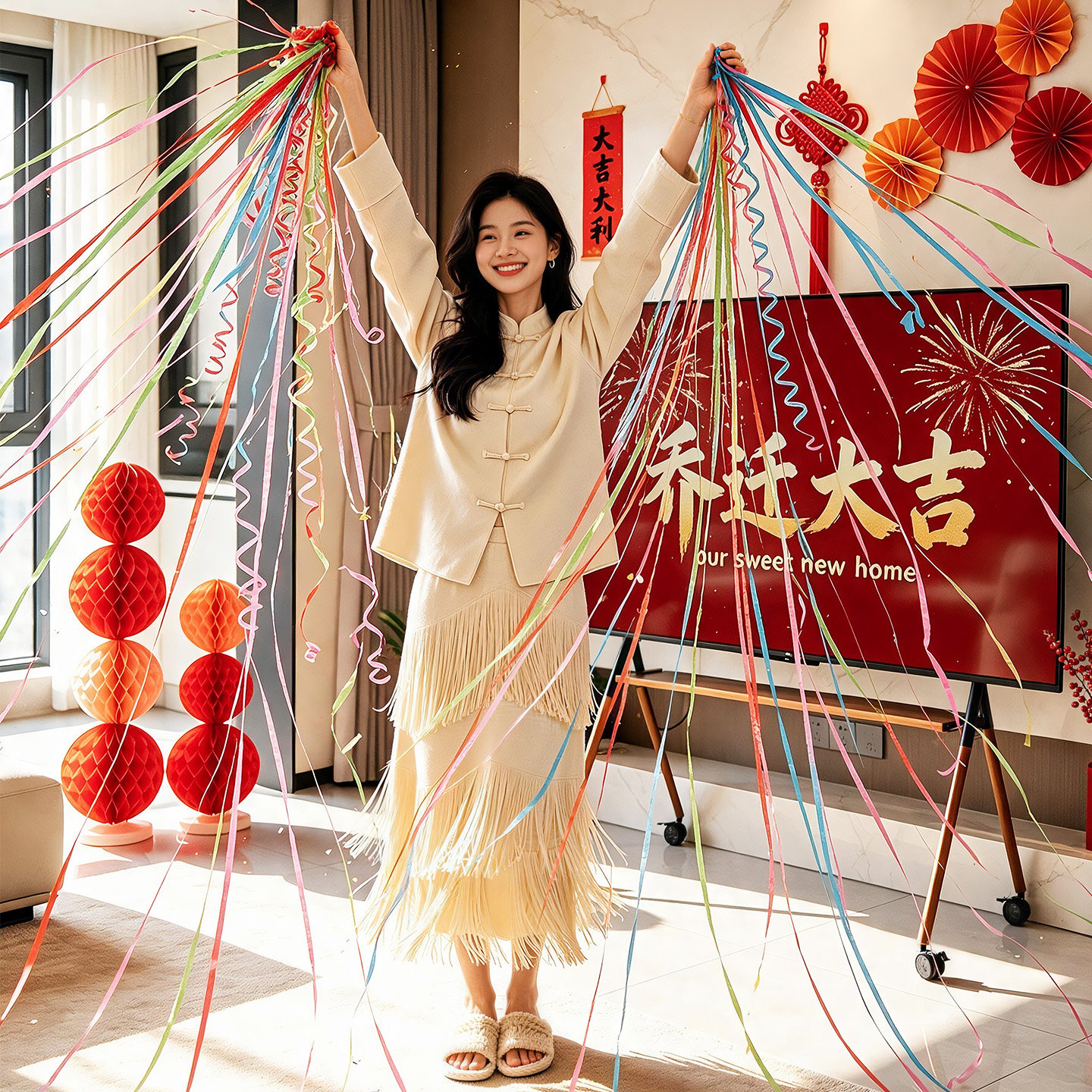 乔迁之喜装饰礼炮免打扫手抛彩带图片
