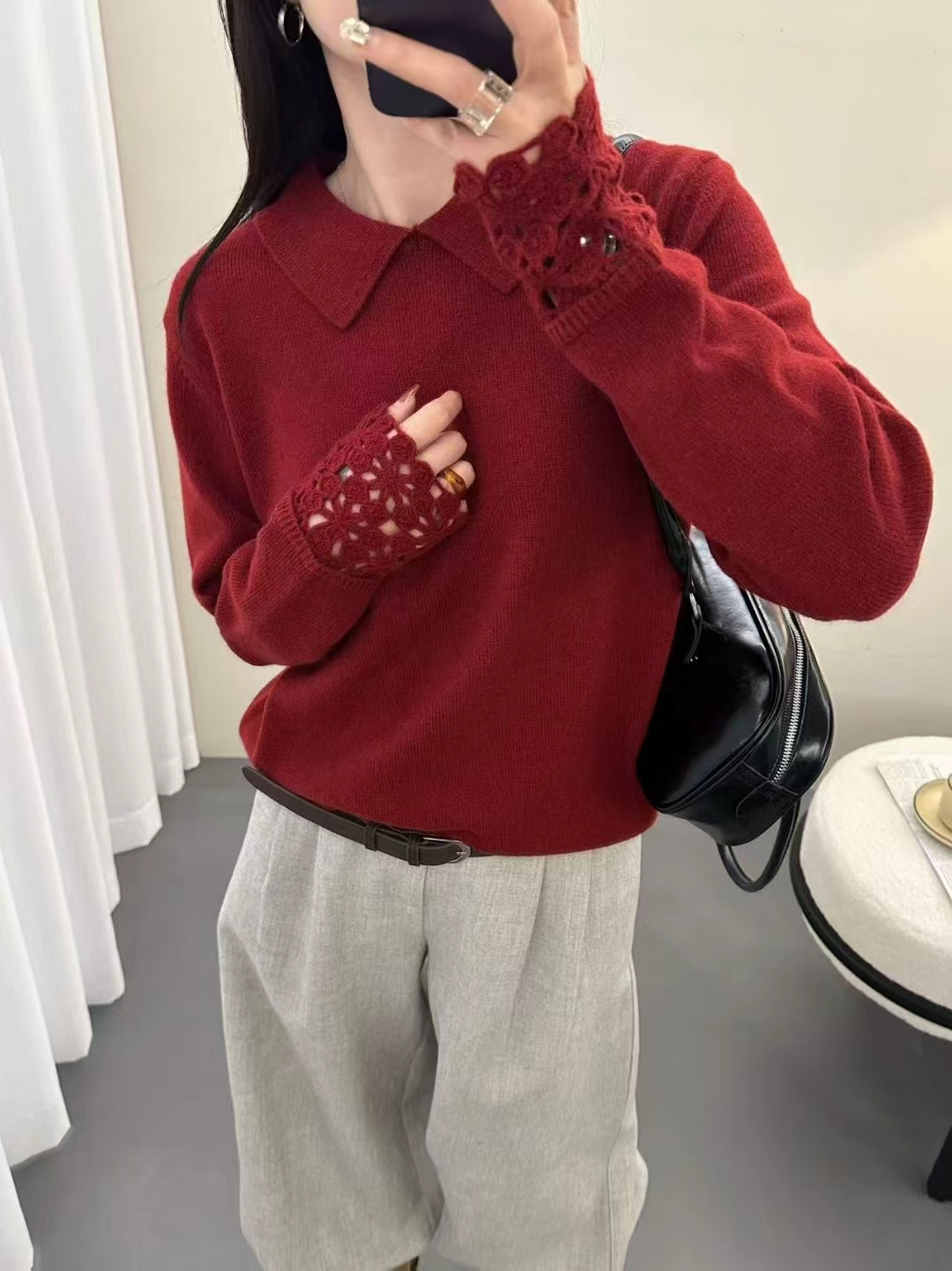2025新款韩版时尚百搭宽松休闲娃娃领针织衫
