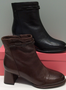 哈森HARSON正品2025冬季新款粗高跟欧美风侧拉链女短皮靴HA254101