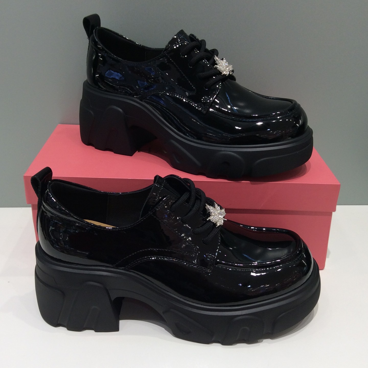 HS262511哈森2026厚底乐福鞋女黑色漆皮水钻增高小个子英伦风单鞋,女鞋,乐福鞋（豆豆鞋）,淘宝优惠券,粉丝福利购,淘宝优惠卷