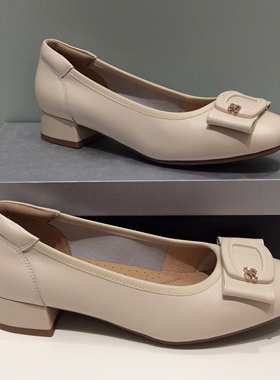 KS261560卡迪娜2026春优雅风方头蝴蝶结粗跟单鞋软底中跟小皮鞋