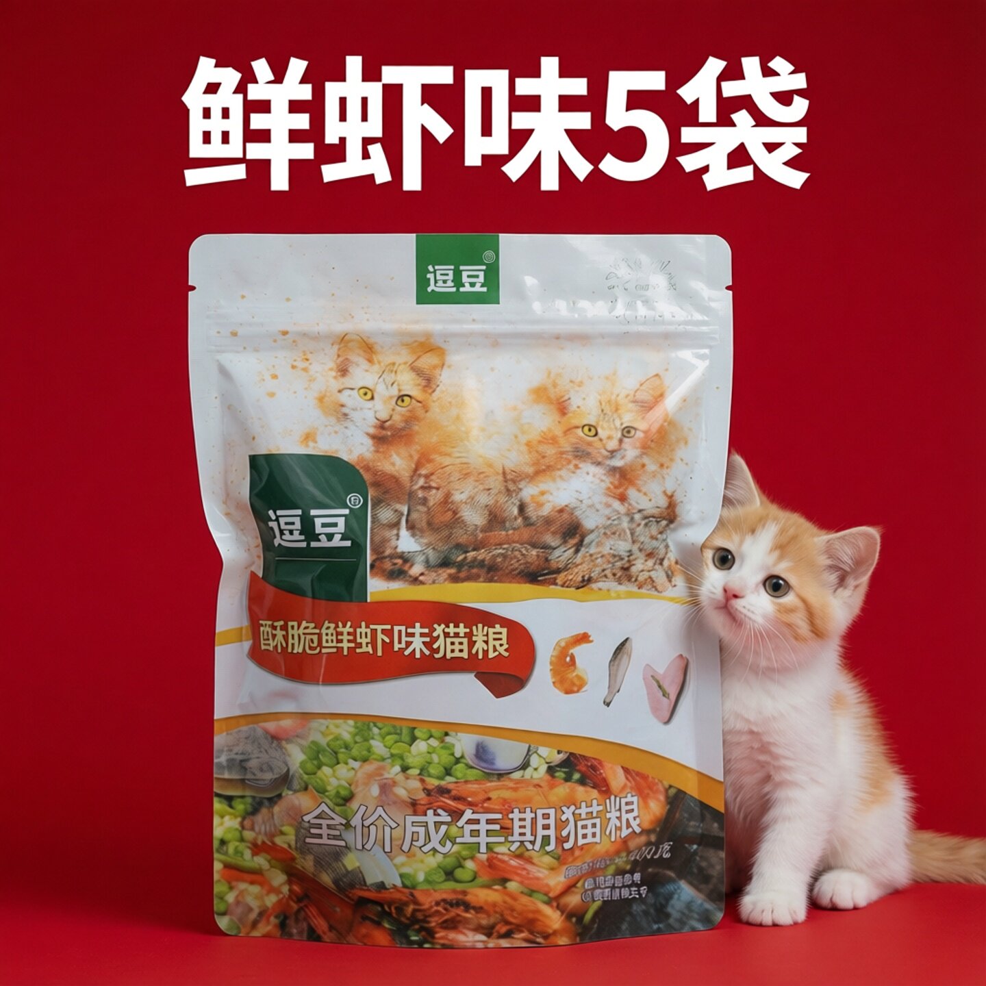 逗豆虾味猫粮5袋00000000