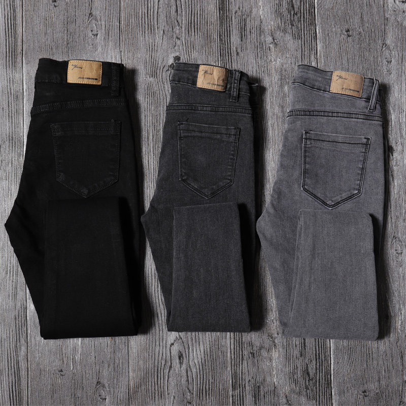 黑色牛仔裤女高腰紧身修身显瘦2020秋季新款九分烟灰色小脚铅笔裤