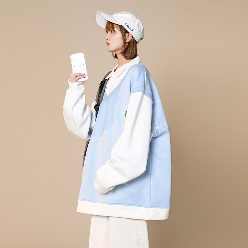 2024年秋季奶系色假两件拼接设计感POLO衫卫衣XZ415-WY21-P45,男装卫衣,星座416