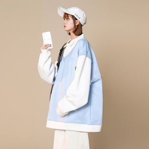2024年秋季奶系色假两件拼接设计感POLO衫卫衣XZ415-WY21-P45图片