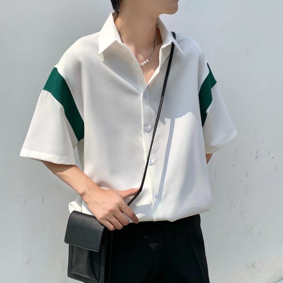 2023年夏季新款拼接五分袖短袖衬衫XZ415-C4076-P33,男装衬衫,星座416