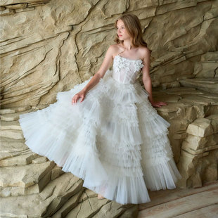 中大童礼服模特走秀女孩小提琴钢琴晚礼服女童生日主持声乐演出服