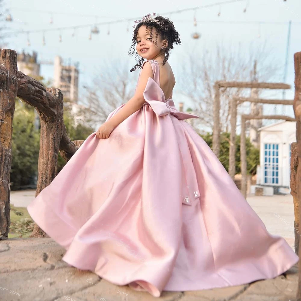 女童公主裙韩版婚礼花童女孩生日礼服儿童轻奢主持缎布钢琴演出服
