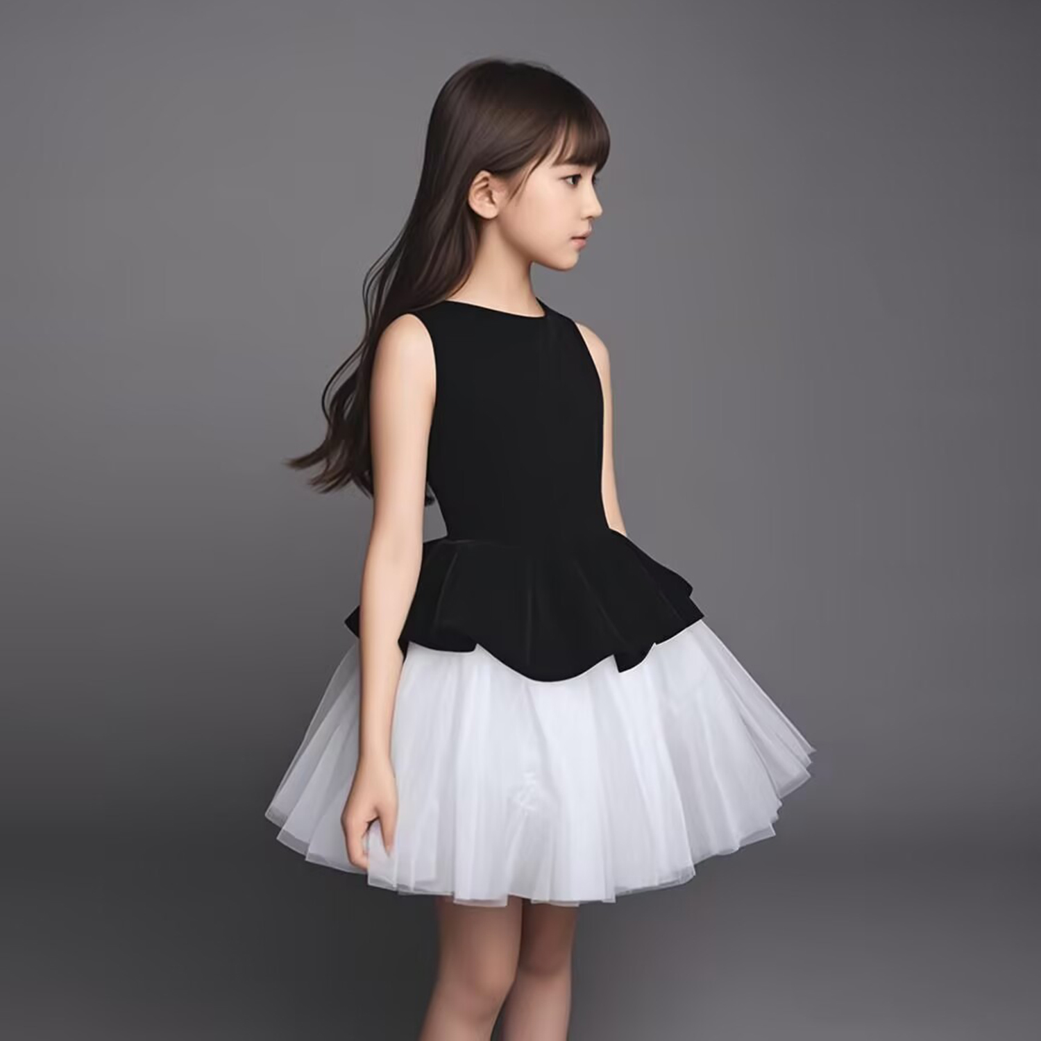 儿童连衣裙修身显瘦公主裙模特走秀演出服婚礼花童生日显白演出服
