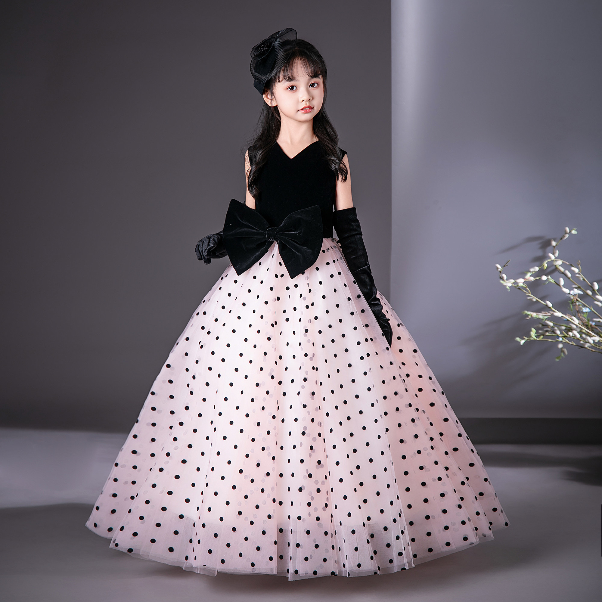 女童公主裙丝绒韩版婚礼花童女孩生日礼服儿童主持森系钢琴演出服